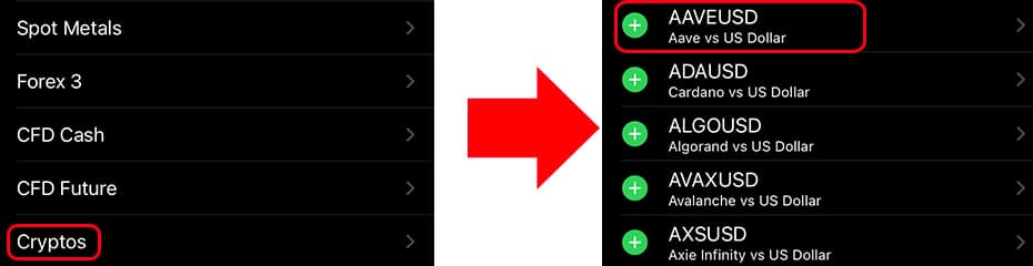 MT4/MT5にAAVE/USDを表示イメージ