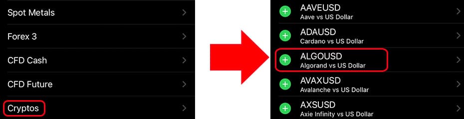 MT4/MT5にALGO/USDを表示イメージ