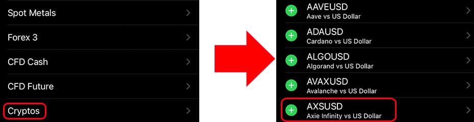 MT4/MT5にAXS/USDを表示イメージ